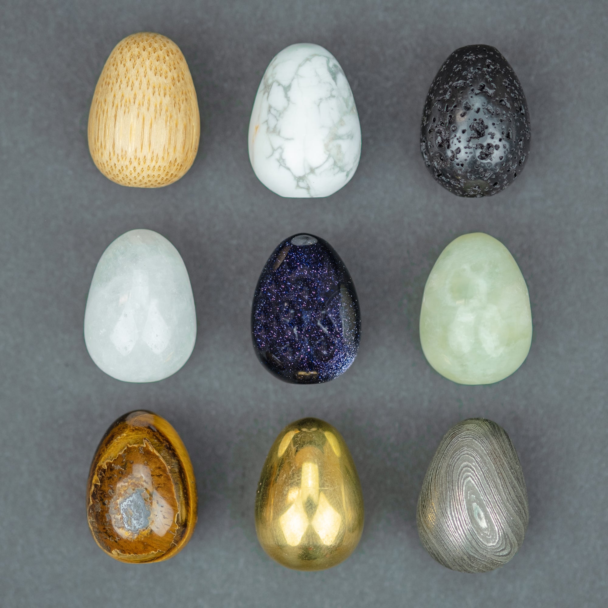 Orijin Design Thinking Egg - Howlite, Brass, Pine, Lava Stone, Damascus  Steel, Quartz, Jade