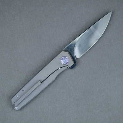 JD Knives Iridium - Blackened Titanium w/ Purple Anodized Hardware & 1095 Polished Blade (Custom)