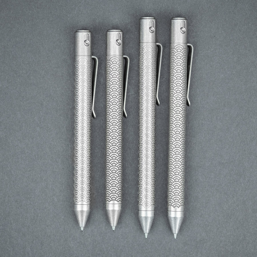 Nottingham Tactical TiButton Single Lock Pen - Titanium w/ Seigaiha Motif (Exclusive)