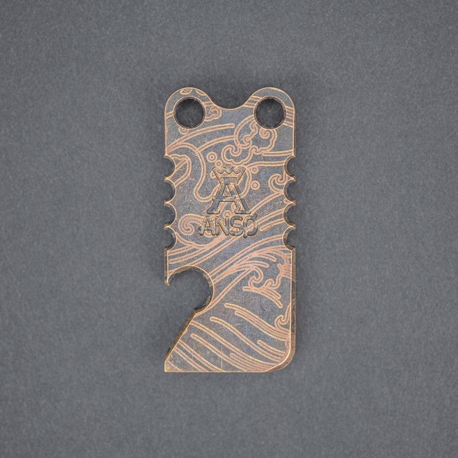 Anso Minibar - Bronze w/ Micarta Inlay & Breaking Waves Engraving