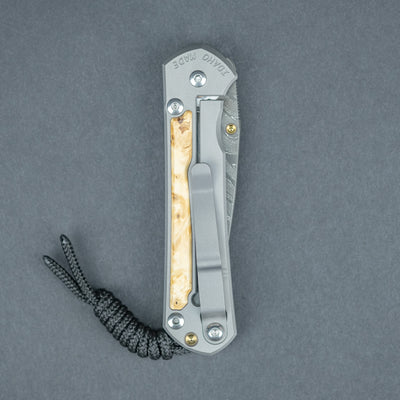 Chris Reeve Knives Small Sebenza 31 - Boomerang Damascus Drop Point Blade w/ Box Elder Inlay