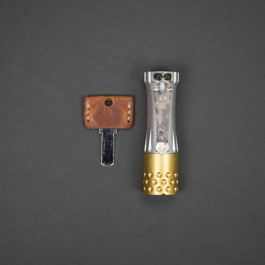 Flashlight - Laulima Metal Craft Malihini Flashlight - Aluminum & Brass W/Steel Flame Paw Clip (Custom)
