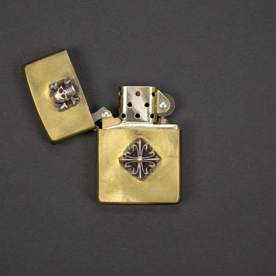 General Store - Pre-Owned: Lion Armory Skull & Shield Zippo Lighter - Brushed Brass
