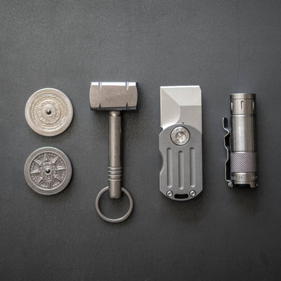K&MT - Ober Metal Works Square Head Hammer Keychain - Titanium