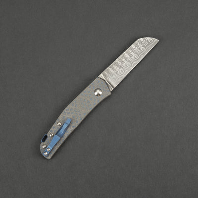 Knife - Anso Monte Carlo - Engraved Titanium & Damascus (Custom)