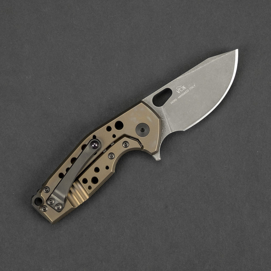 Knife - Fox Knives Vox Suru - Bronze Titanium W/ Holes, Blackened Hardware, Acid Etched Blade (Exclusive)