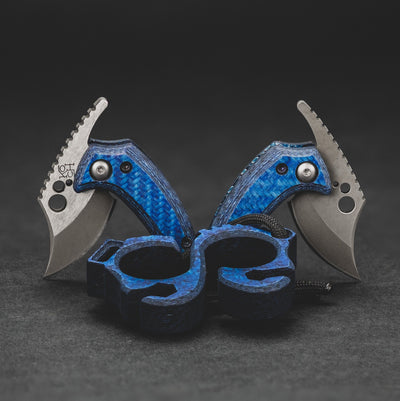 Knife - Koch Tools Wasp & Solo Combo - Blue Twill Carbon Fiber With Aqua Glow (Custom)