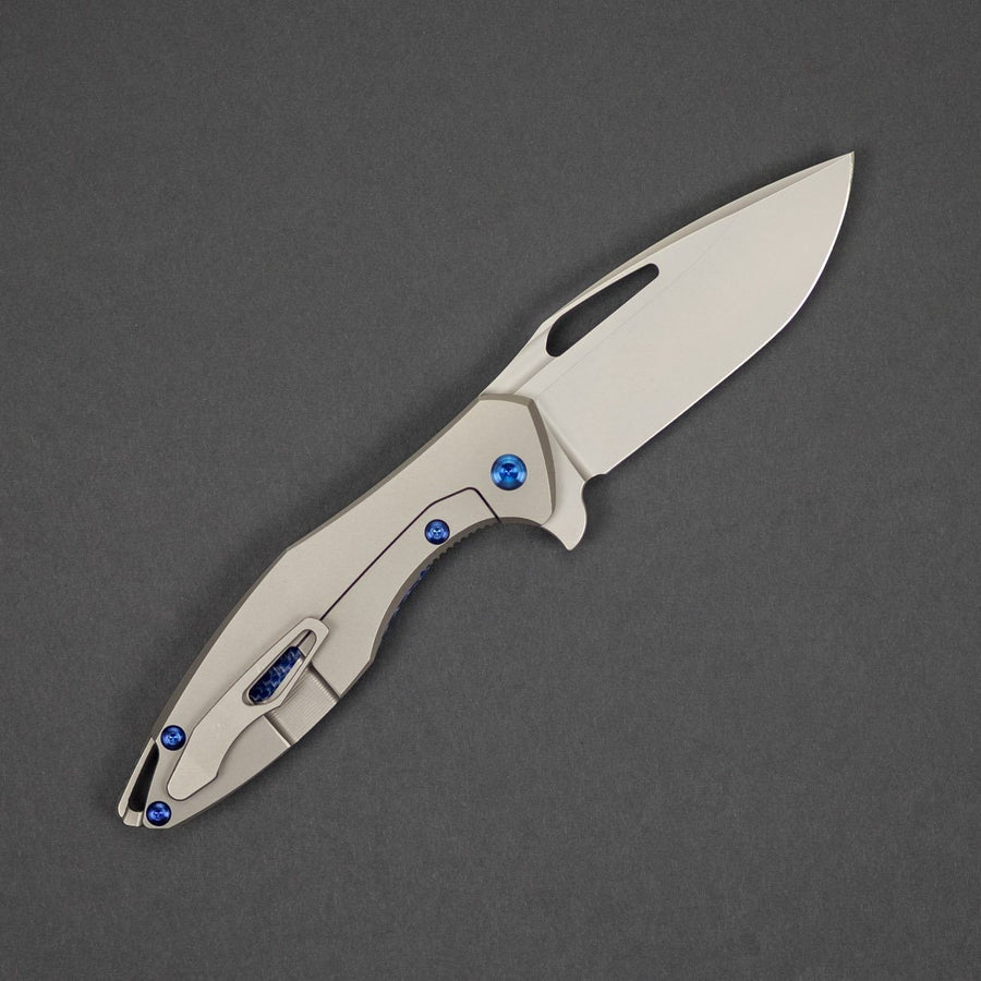 Knife - Koenig Arius - Blue Twill & Stonewashed Blade W/ Blue Ti Hardware