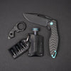 Knife - Koenig Arius - Contoured Carbon Fiber, DLC Back W/ Tiffany Blue