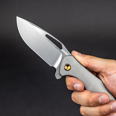 Knife - Koenig Arius - Patterned W/ Stonewashed Blade, Satin Flats & Bronze Ti