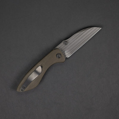 Knife - Pre-Owned: JRP Gannett - OD Green Micarta W/ Bacon Damascus (Custom)