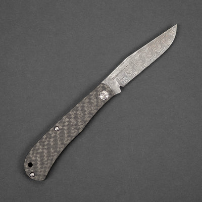Knife - Swan Knives Slipjoint - Carbon Fiber & Raindrop Damascus (Custom)