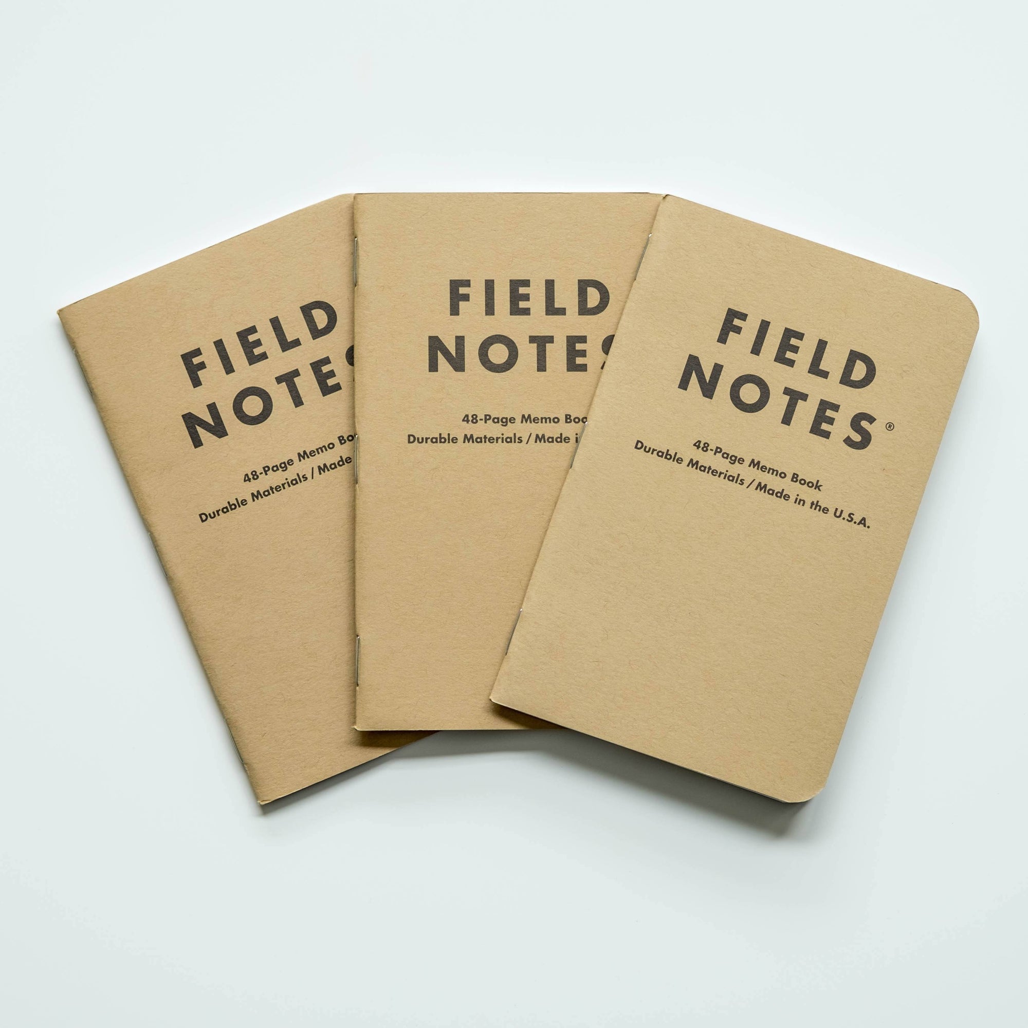 Field Notes: Original Kraft 3-Pack - Mixed Paper (1 Graph/Grid, 1  Ruled/Lined, 1 Plain/Blank) Memo Books - 48 Page Pocket Notebooks - 3.5 x  5.5